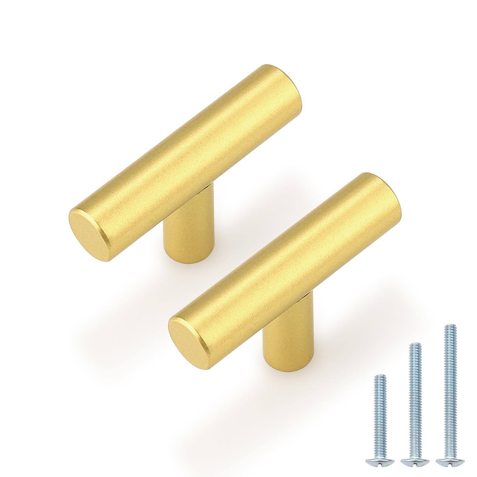 Probrico 30 Pack Euro Style Gold Cabinet Knobs, Single Hole Stainless Steel Kitchen Cabinet Handles Round T Bar Dresser Drawer Cupboard Hardware, 2 Inch Total Length