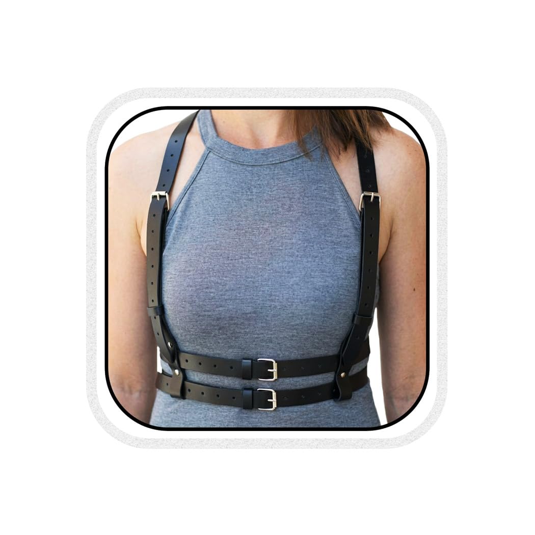 Black Waist Harness Belt Fashion Plus Size Leather Harness Belts Goth Chest Body Belt for Women