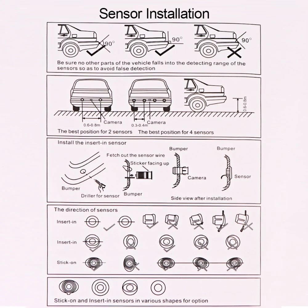 Kit sensori di parcheggio per Auto Parktronic, avvisatore Acustico per 4 sensori di parcheggio Posteriori (Rosso)