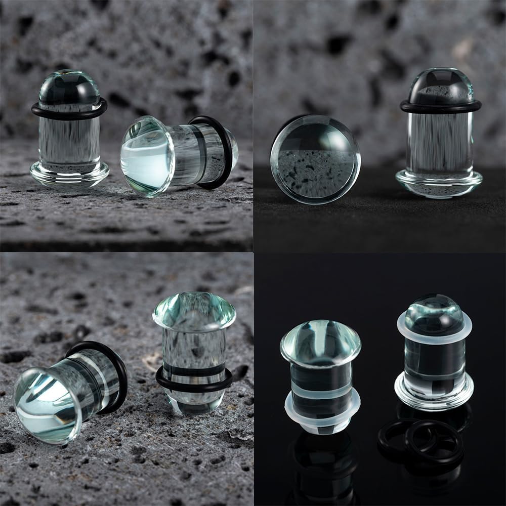 22PCS/11 Pairs Ear Gauges Stretching Kit, 0.5mm Increments Single Flare Short Taper Plugs with Rubber Rings, Glass Gauge Stretching Kit Earrings Expander Body Piercing Jewelry