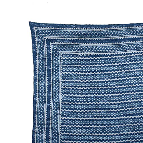 Couvre-lit Kantha bleu indigo en coton fait main Queen Size