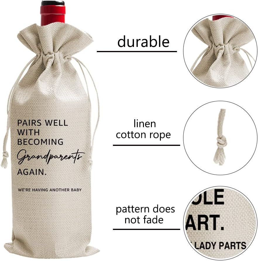 DOI-LANEE Second Baby Announcement Wine Bag Becoming Great Grandparents Again, Pregnancy and Baby Announcement Reveal Wine Bag, Gifts for Grandparents, Pregnant Again - Image 3