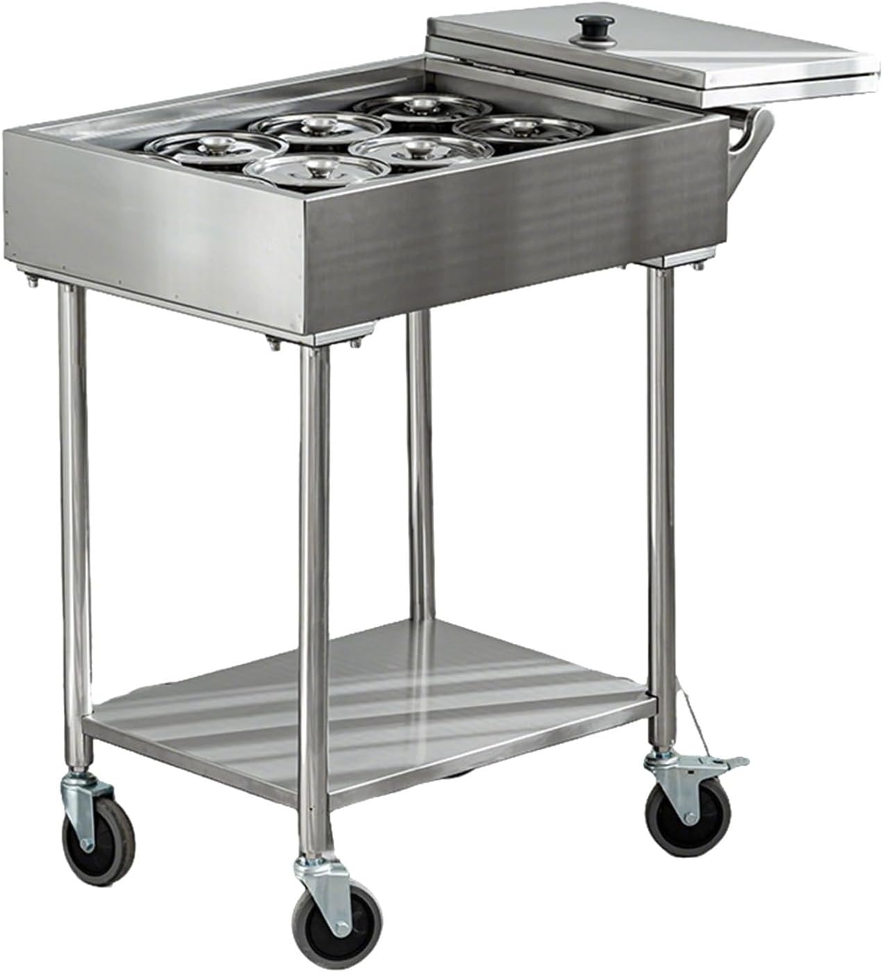 Sinple Condiment Cart, Stainless Steel Spice Rack Open Shelves with Wheels, Commercial Storage Cabinet Utility Cart for Restaurant Hotel Kitchen Party