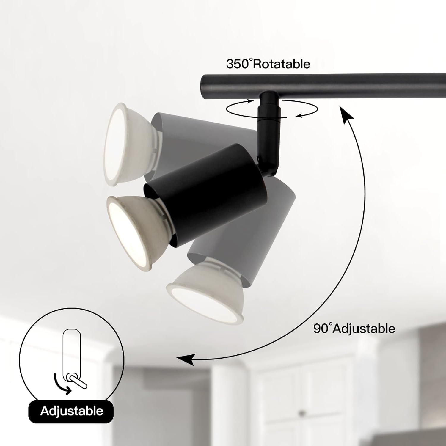 SEEBLEN 4-Light GU10 Track Lighting, Black Adjustable Ceiling Spot Light Kit, Industrial Flush Mount LED Track Light for Kitchen, Hallway, Living Room