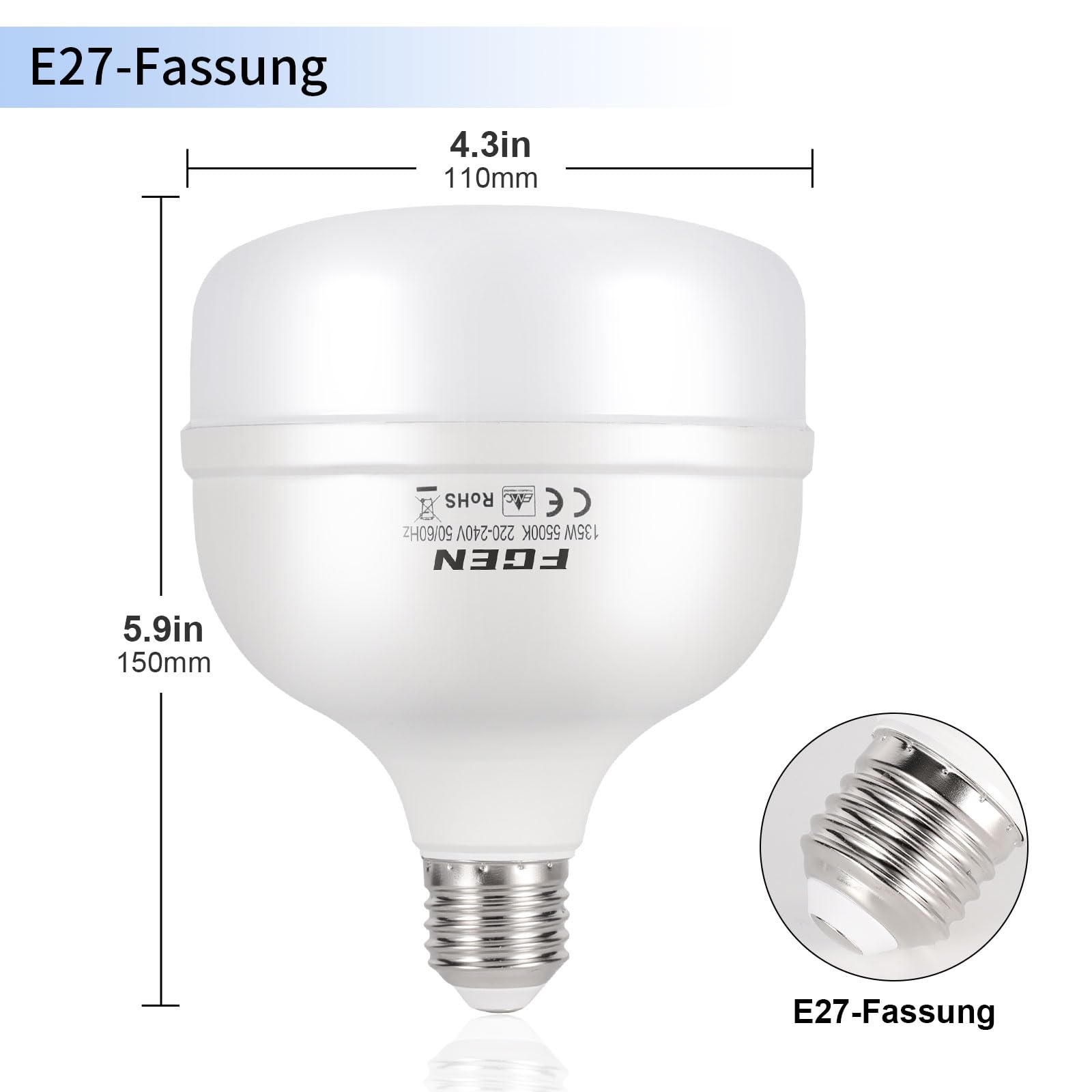FGen Lampada fotografica da 135 W, 5500 K, con spina E27, lampada da studio, a risparmio energetico, 10.000 ore, illuminazione per fotografia di prodotto, softbox, studio fotografico T40 Bulbs