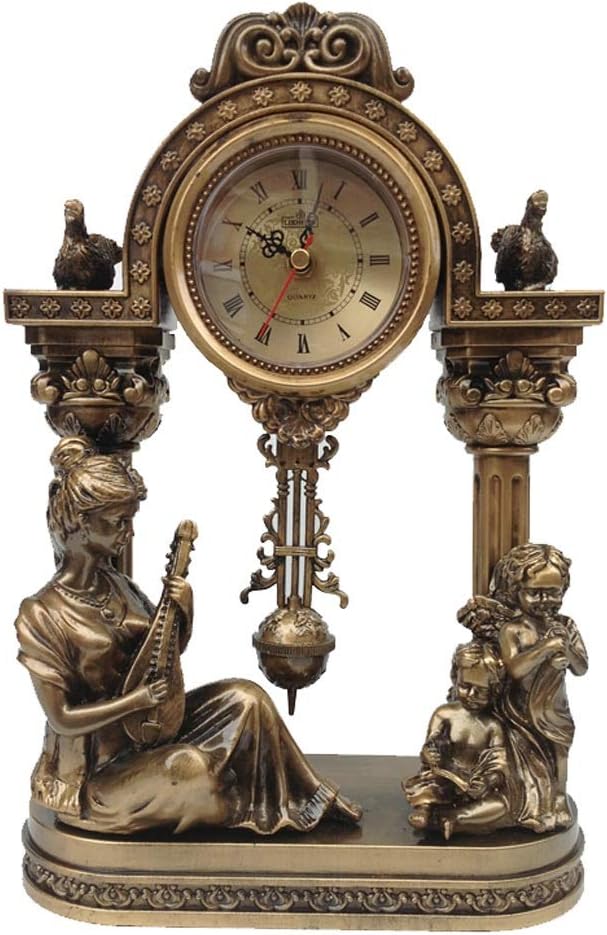 Solid Wood Desk Clock Mute Desk Clock Desktop Creative Sitting Clock Living Room Home Fashion Desktop Retro Clock Ornaments(E)