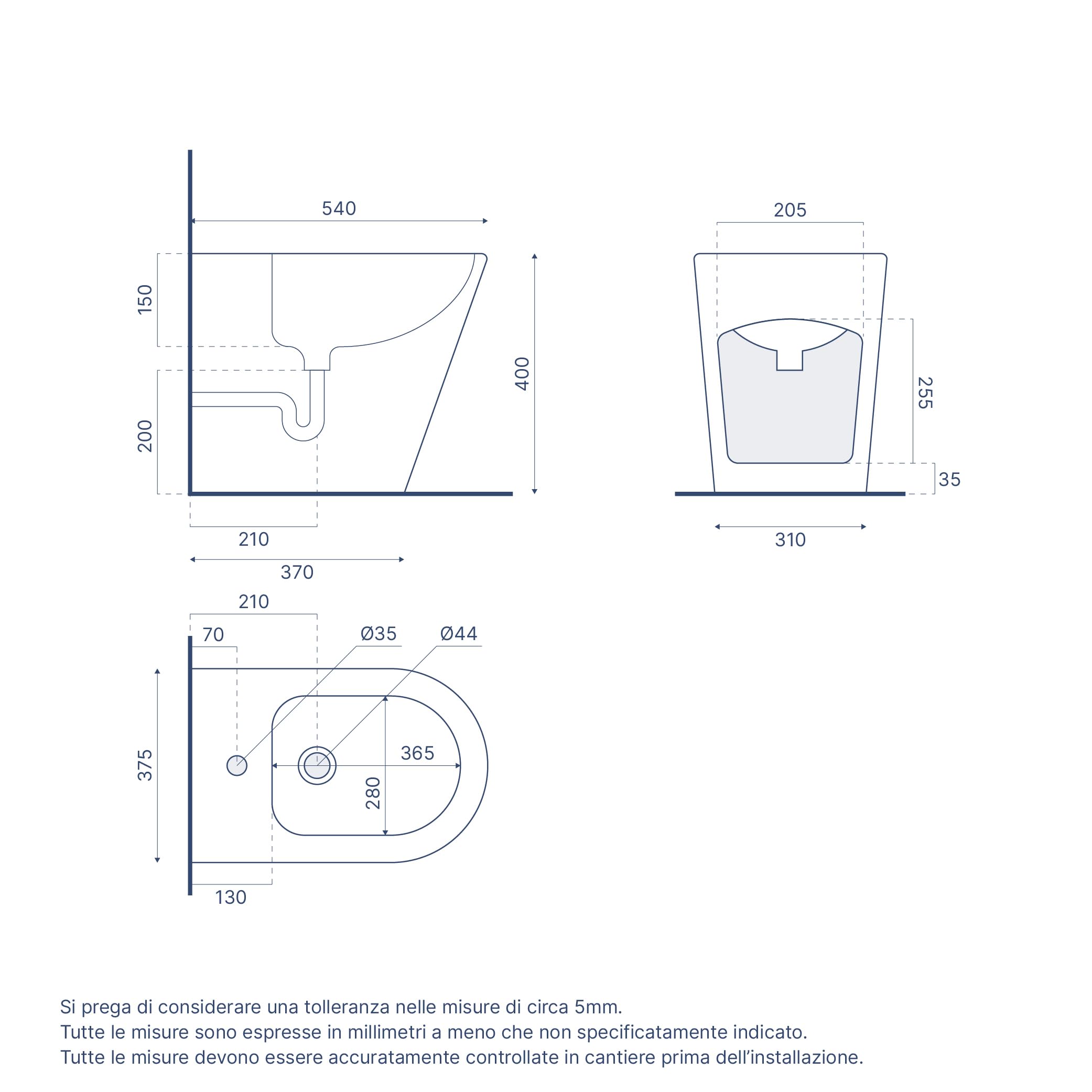Sanitari in ceramica filomuro grigio opaco vaso rimless bidet sedile soft-close chiusura rallentata mod. Vienna