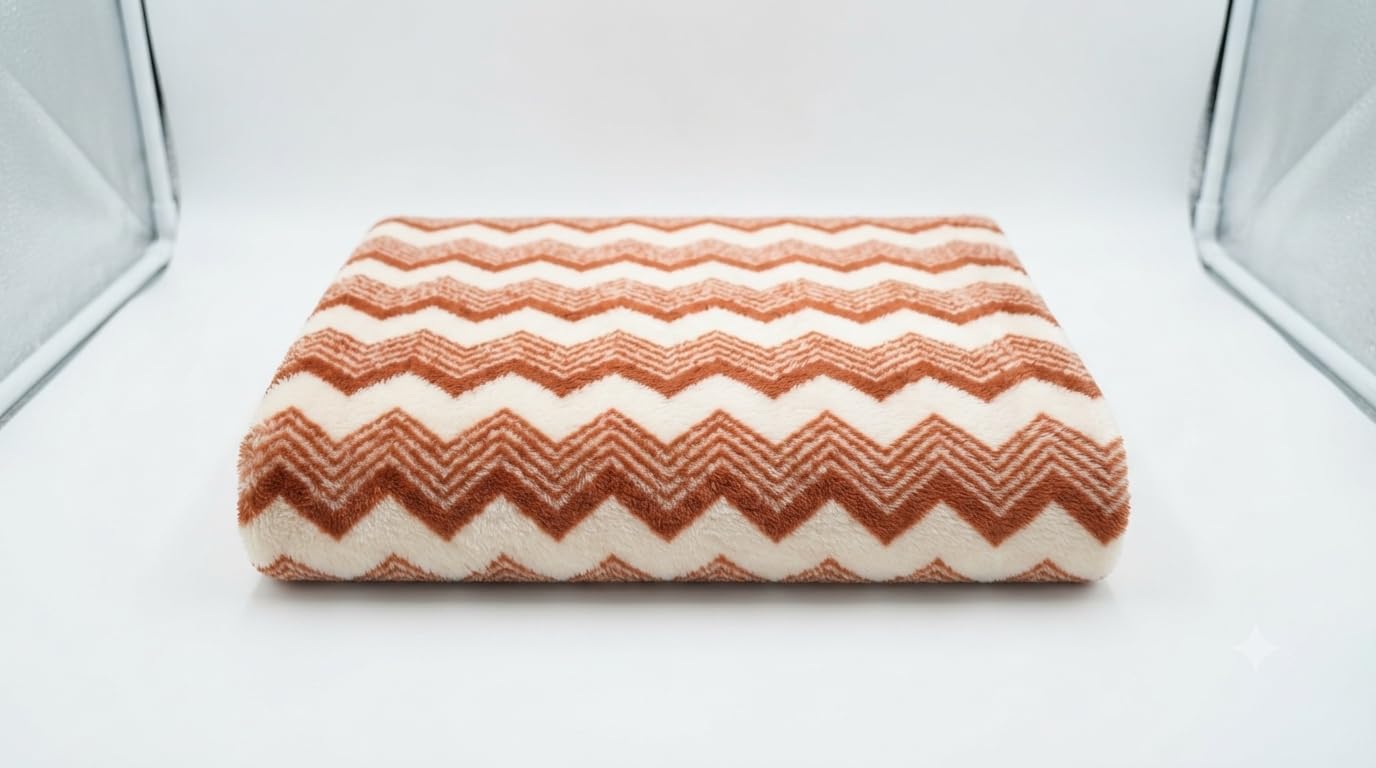 TODAY TOMORROW Fleece Throw Towel, Brown and White Chevron Pattern | Chevron Microfiber Bath Towel, Ultra Soft Plush Geometric Towel-image-40