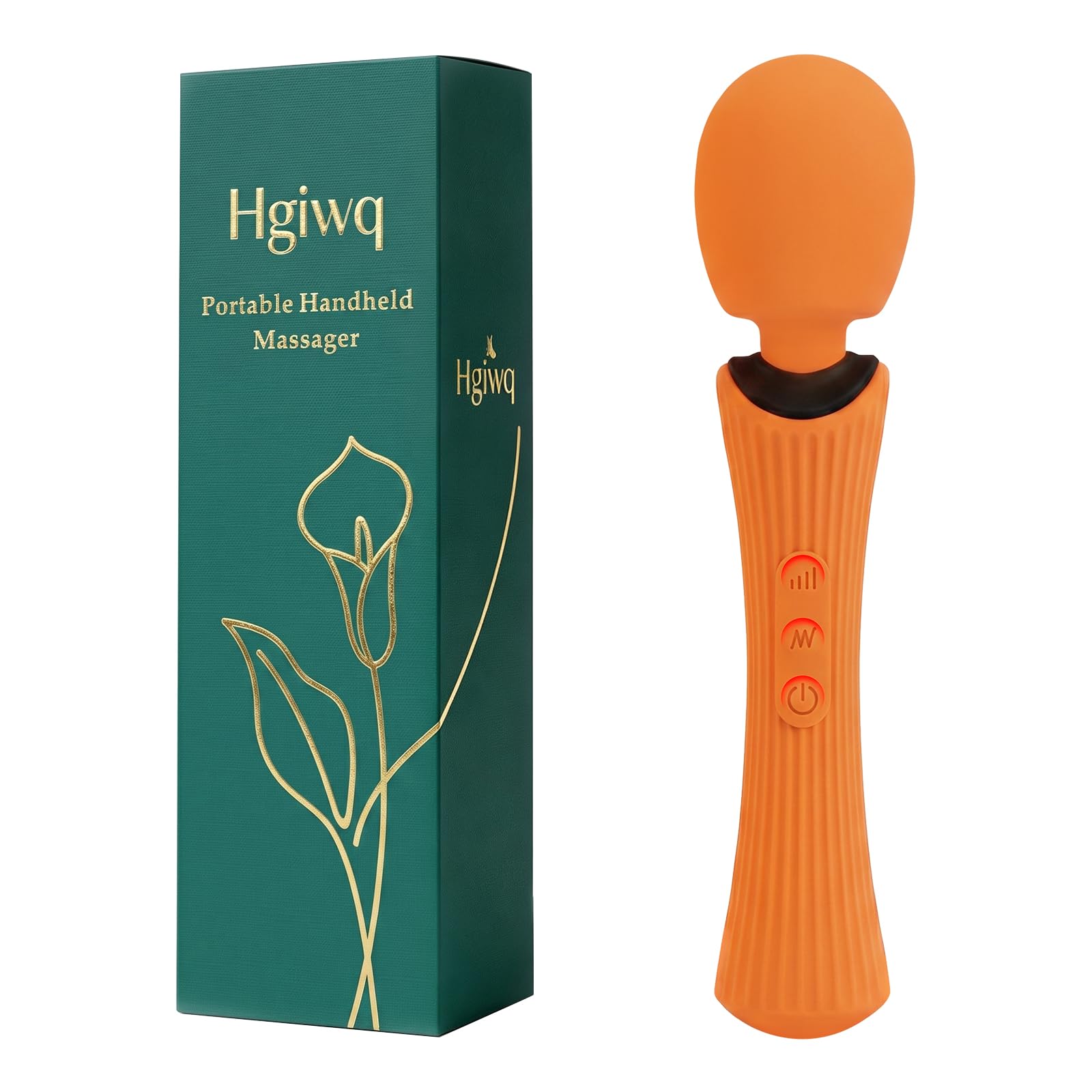 Handheld Personal Wand Massager -USB Rechargeable &amp; Skin-Friendly Silicone, Orange