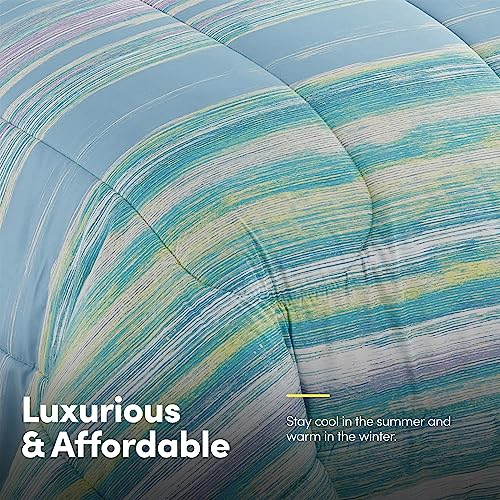 Sweet Home Collection 7 Piece Comforter Set Bag Solid Color All Season Soft Down Alternative Blanket & Luxurious Microfiber Bed Sheets, Sorento, Queen