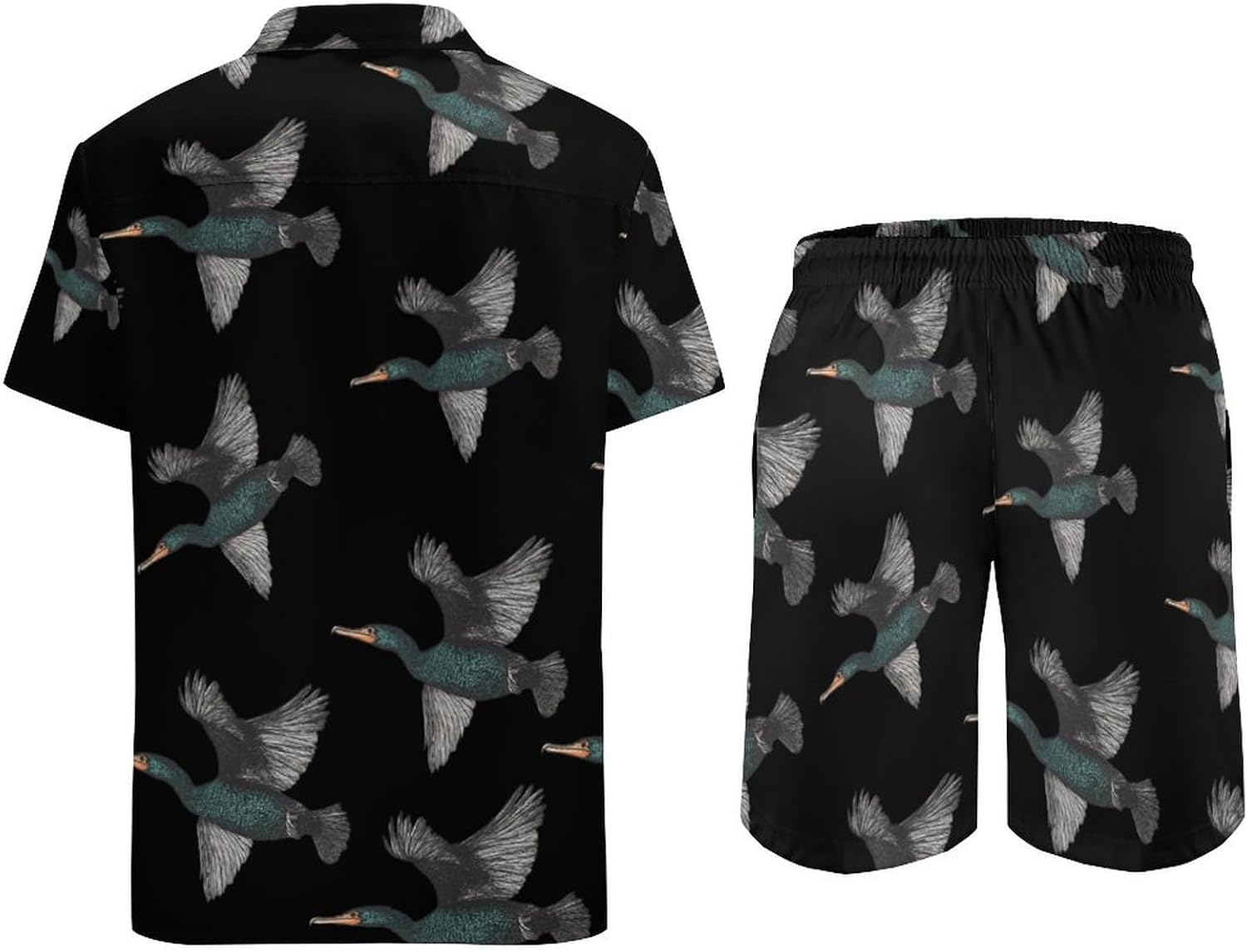 Flying Cormorant Men's Summer Beach 2 Piece Outfits | hawaiian button down shirt and shorts,vacation cruise,mens bathing suit