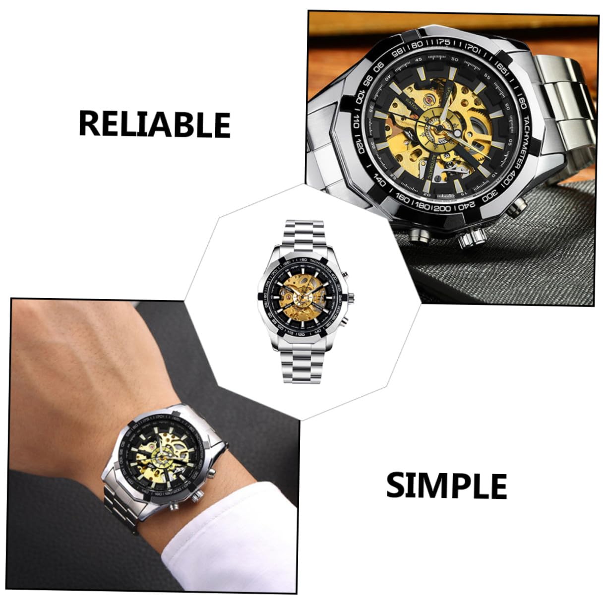 Herrenarmbanduhr mit Automatikaufzug, Große Zeiger, Zinklegierung