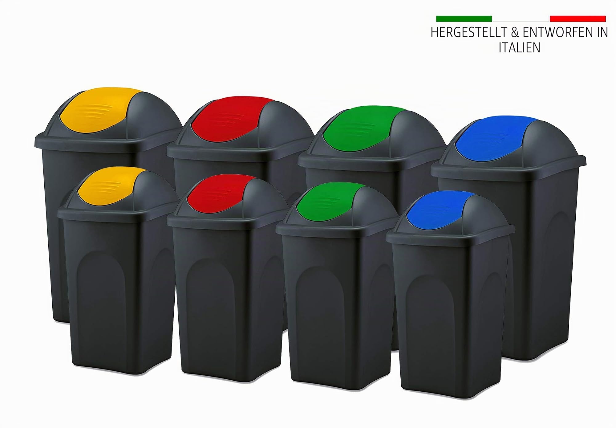 BigDean 3x Mülleimer groß 60L mit Schwingdeckel schwarz gelb, grün, blau