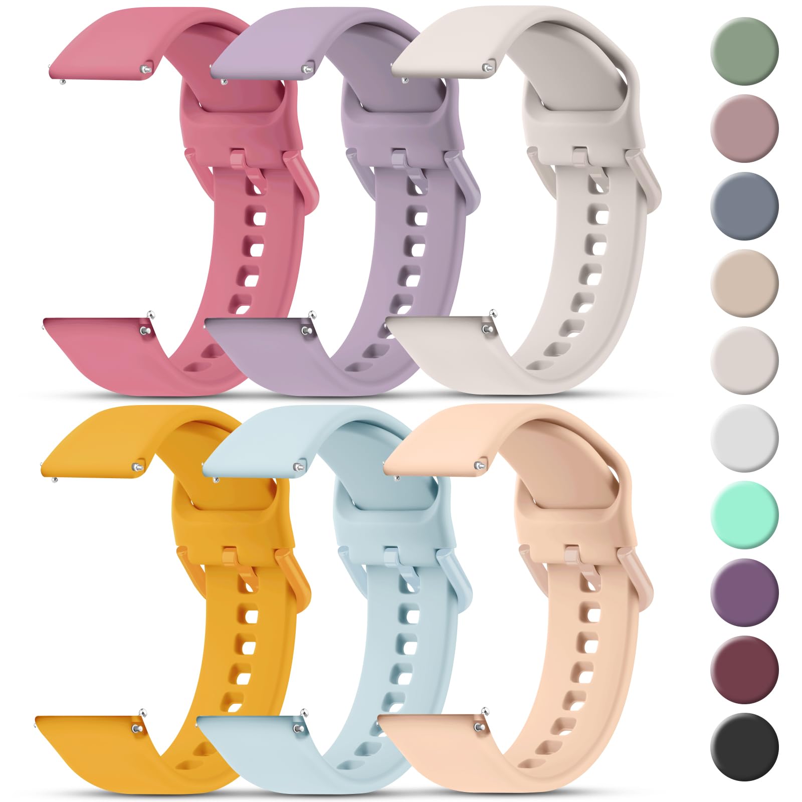 Tobfit20mm 22mm Watch Bands Quick Release Watch Straps with Color Matched Metal Buckle, Soft Silicone Breathable Replacement Sport Watch Wristbands for Women Men