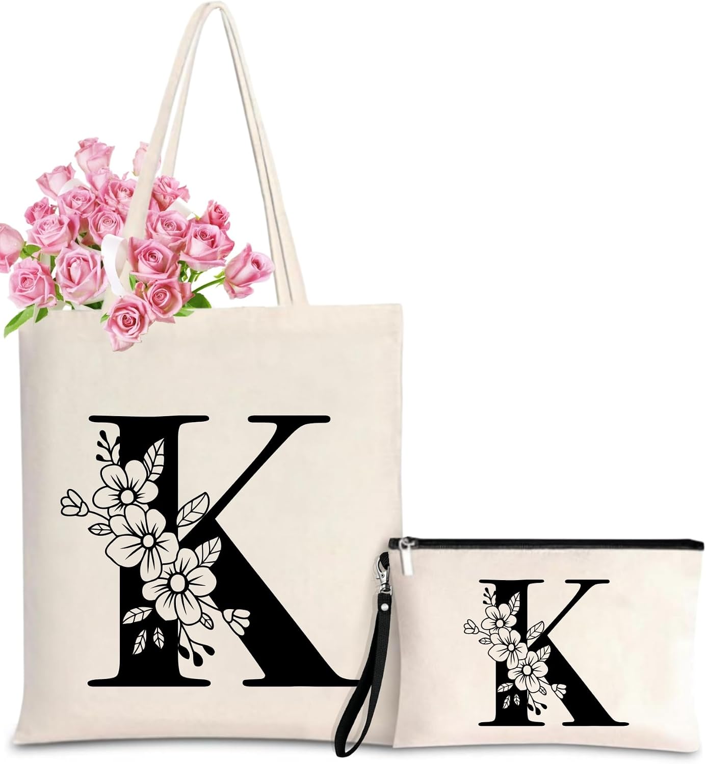 Personalized Initial Tote Bag for Women - Monogrammed Bags with Makeup Gift Bag for Wedding, Birthday, Teacher