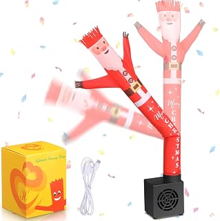 Outus Christmas Mini Inflatable Tube Man for Desktop, Christmas 16 Inch Air Waving Wacky Dancer with Blower, Xmas Arm Flailing Guy Toy Gift for Party Indoor Table Yard Decor(Santa)