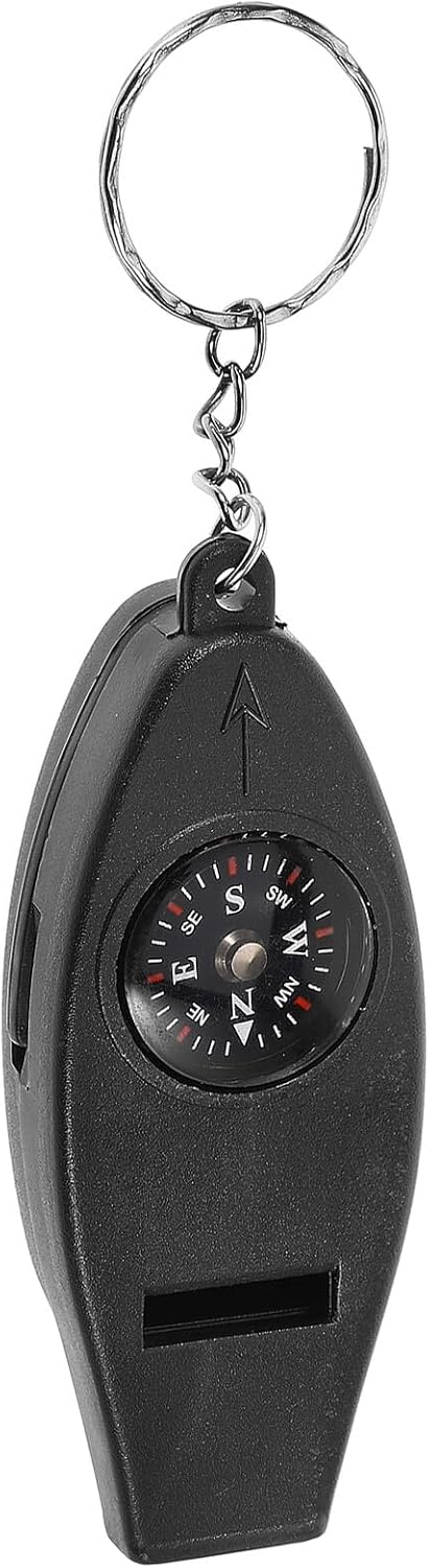 DOITOOL 4-in-1 Small Camping Whistle Compass Thermometer Magnifier Pendant Outdoor Survival Accessory for Hiking Climbing and Camping