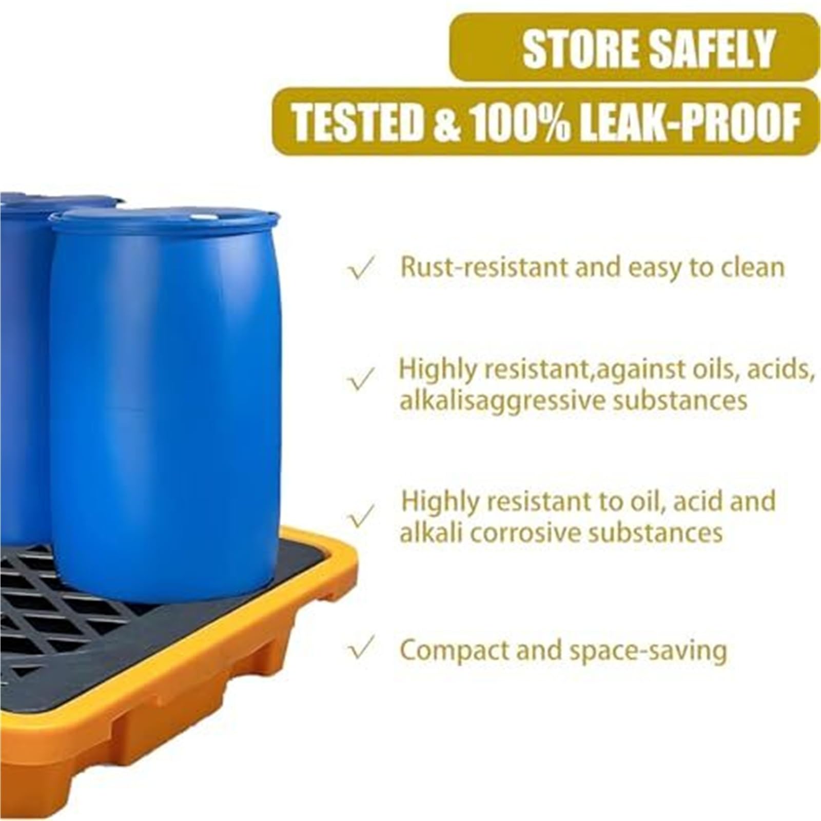 Piattaforma di Contenimento Modulare, Pallet Anti-Perdite in HDPE con Scarico e Tasche per Carrello, Soluzione di Raccolta per lo Stoccaggio Sicuro di Fusti di Olio e Chimici(120 * 62 * 12cm)