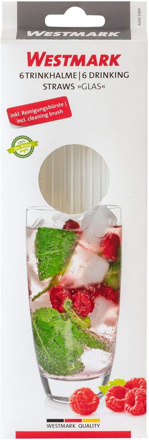 Westmark Glass Drinking Straws with Cleaning Brush Borosilicate Glass Set of 6