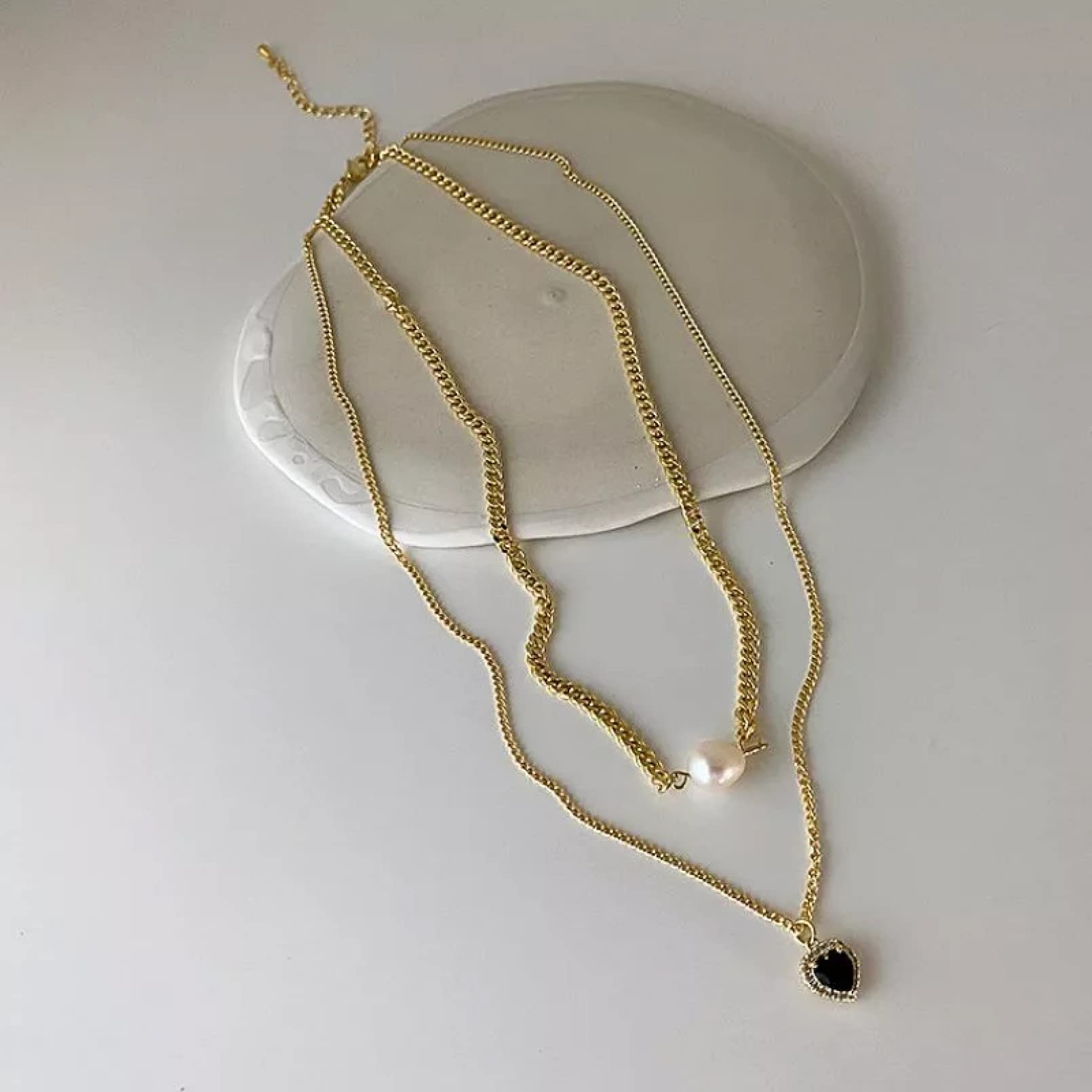 ZJJZHZD women's necklace pendant necklace Heart Shape Double Layer Necklace Women Choker Black Color Small Fashion Gift for Mom