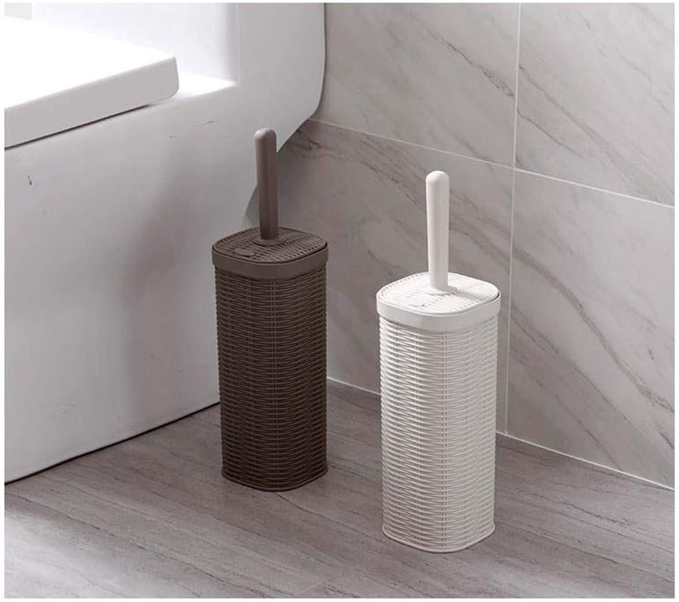 Toilet Brush and Holder, Imitation Rattan Craft,360 Degree High Density No Dead Angle Pp Material Long Handle Bathroom Cleaning