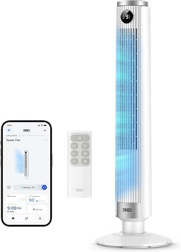 DREO Smart Tower Fan for Bedroom, 40”-45” Adjustable Height, 28