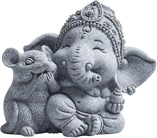 livelyfish Estatua de elefante pequeño, estatua de arenisca, escultura de Buda de meditación hindú para decoración de acuarios de peceras (C)