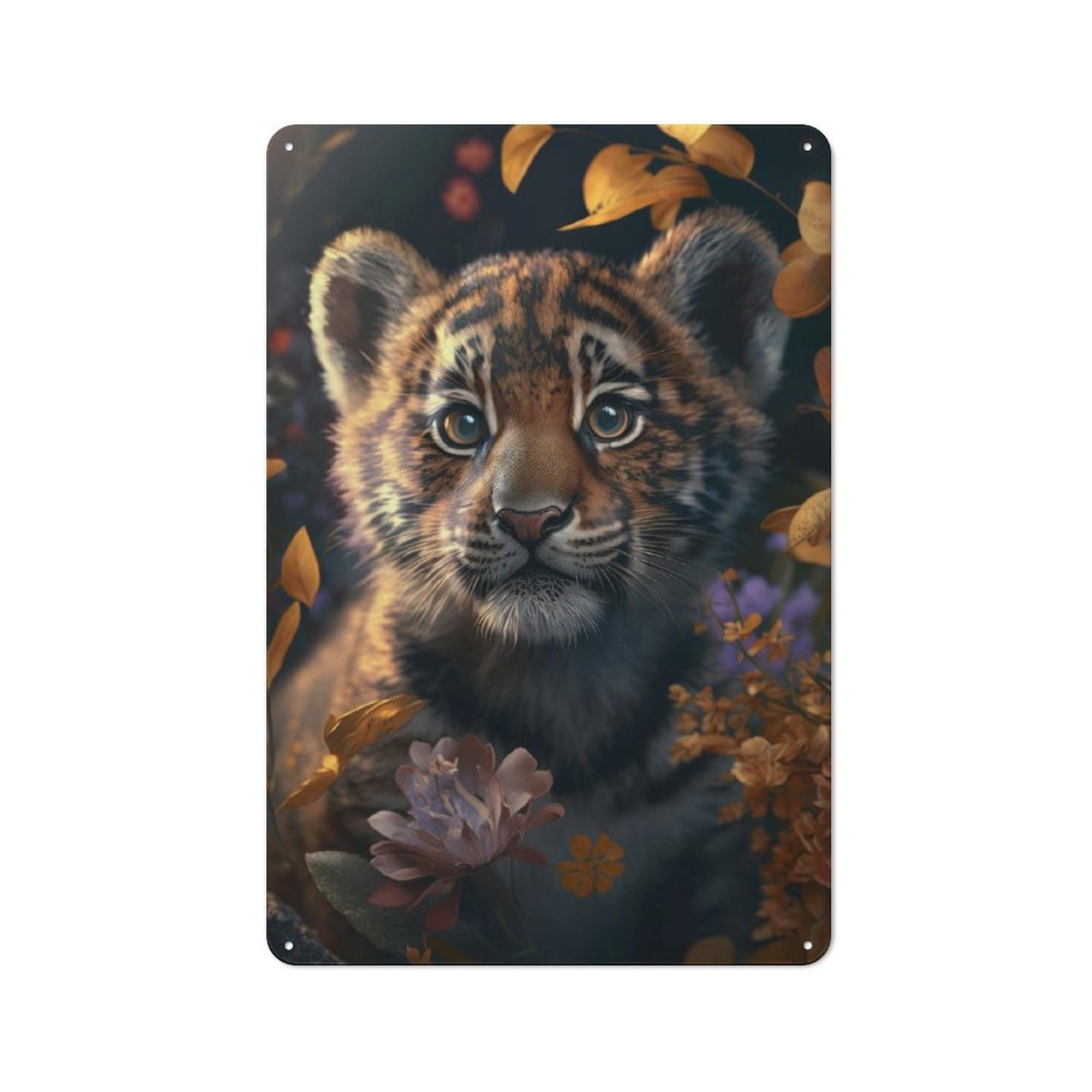Junmoney Cute Little Tiger Cub For Hobby Room Or Studio, Rustic Metal Sign 30X20cm, For Creative Interior Collectors Refreshing A Room In Autumn