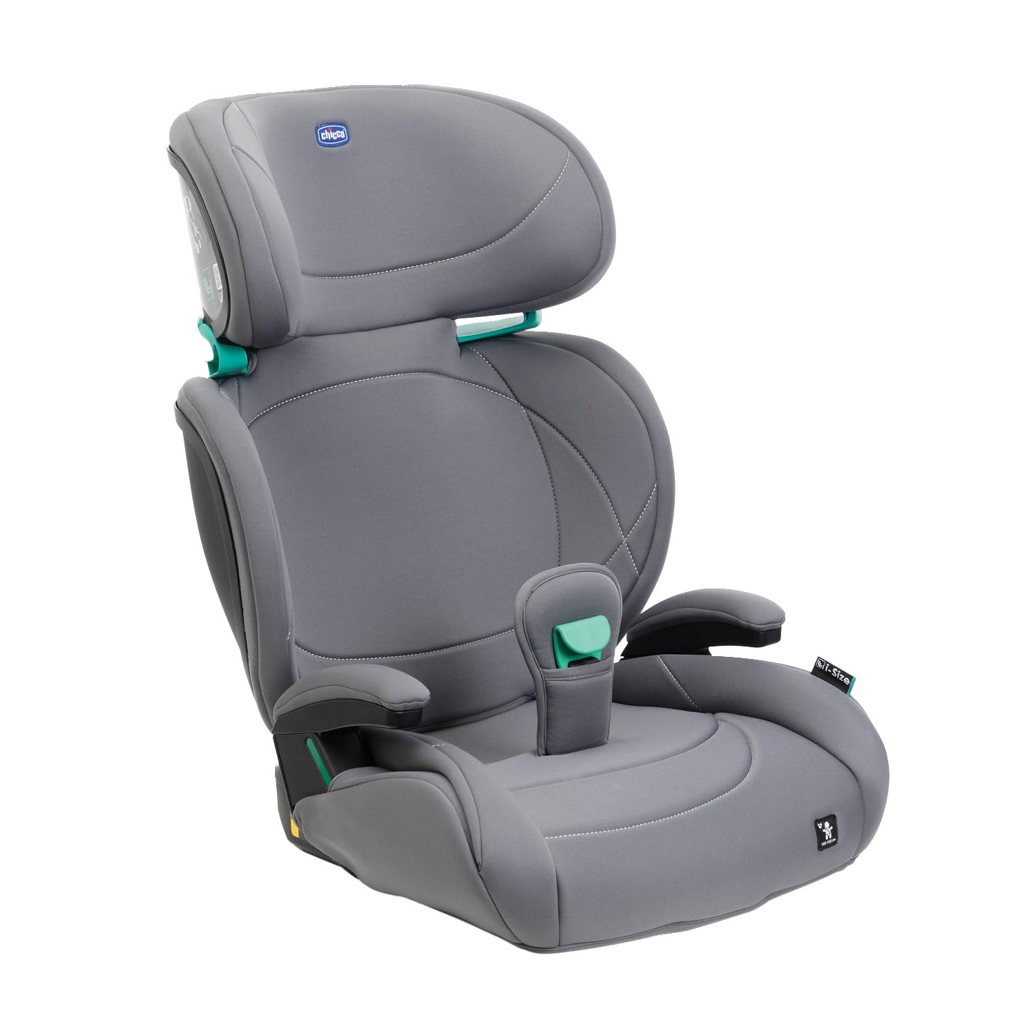 Chicco Quizy Lite i-Size, Seggiolino Auto Bambini 3-12 Anni (100-150 cm), Peso 15-36 kg, Facile da Installare, Regolabile in Altezza, con Braccioli Imbottiti e Seduta Confortevole, Grigio
