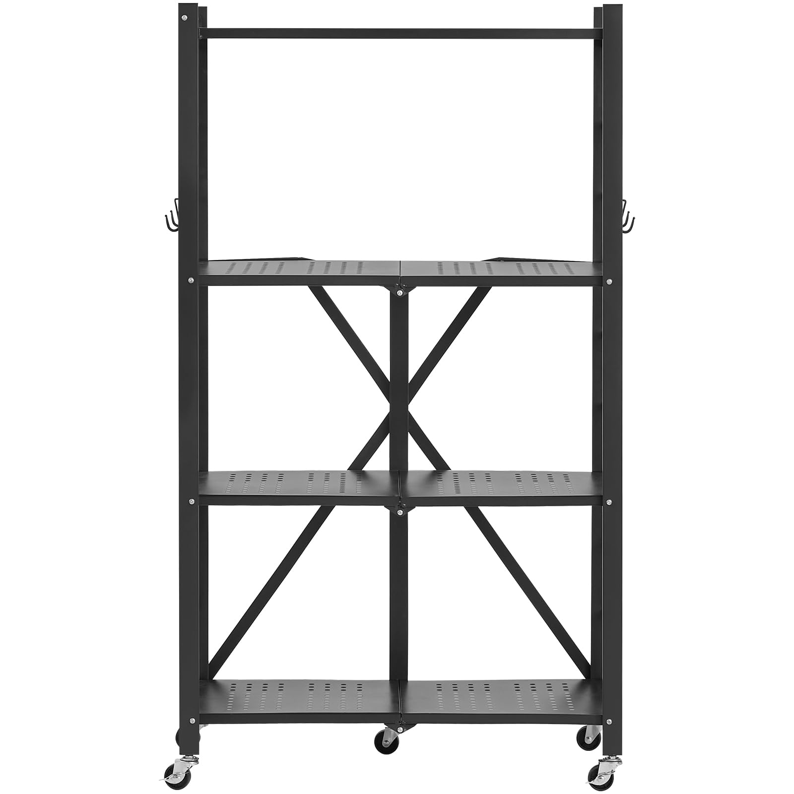 VEVOR Estante de Almacenamiento Plegable de 4 Niveles con Ruedas 66 x 33 x 117 cm Estantería Metálica Móvil Resistente, sin Necesidad de Ensamblaje, Organizador para Garaje, Cocina, Sótano, Negro