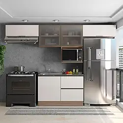 Cozinha Modulada 5 Peças 5 Portas 3 Gavetas com Balcão para Pia Etna carvalho oak/off white