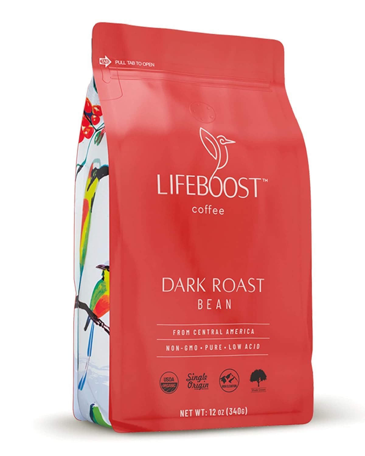 Lifeboost Dark Organic Coffee Beans - Single Origin Non-GMO Dark Roast Low Acid Coffee Beans - Third Party Tested For Mycotoxins & Pesticides - Whole Bean - 12 OuncesUSDA Organic
