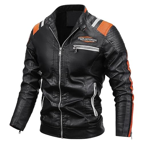 CNSTORE Jaqueta masculina de inverno acolchoada quente PU manga comprida gola acolchoada jaqueta de