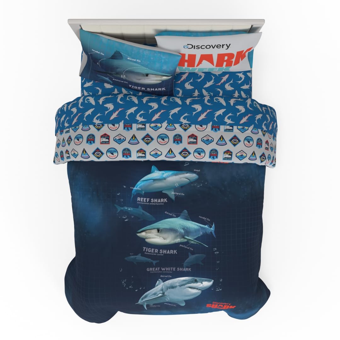 Parure de lit 5 pièces Shark Week Franco pour lit double en microfibre