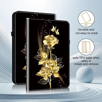Case for Amazon Fire HD8 2020/2022/2024 Features Card Holder, Multi-Angle Kickstand & Golden Art Design, Slim Protective Folio Cover - Butterfly