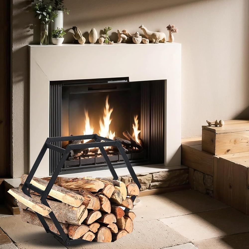 Gao Ge Firewood Rack Indoor Hexagon Holder, Heavy Duty Fire Wood Storage Racks for Outdoor, Stove Bracket Stacking Rack