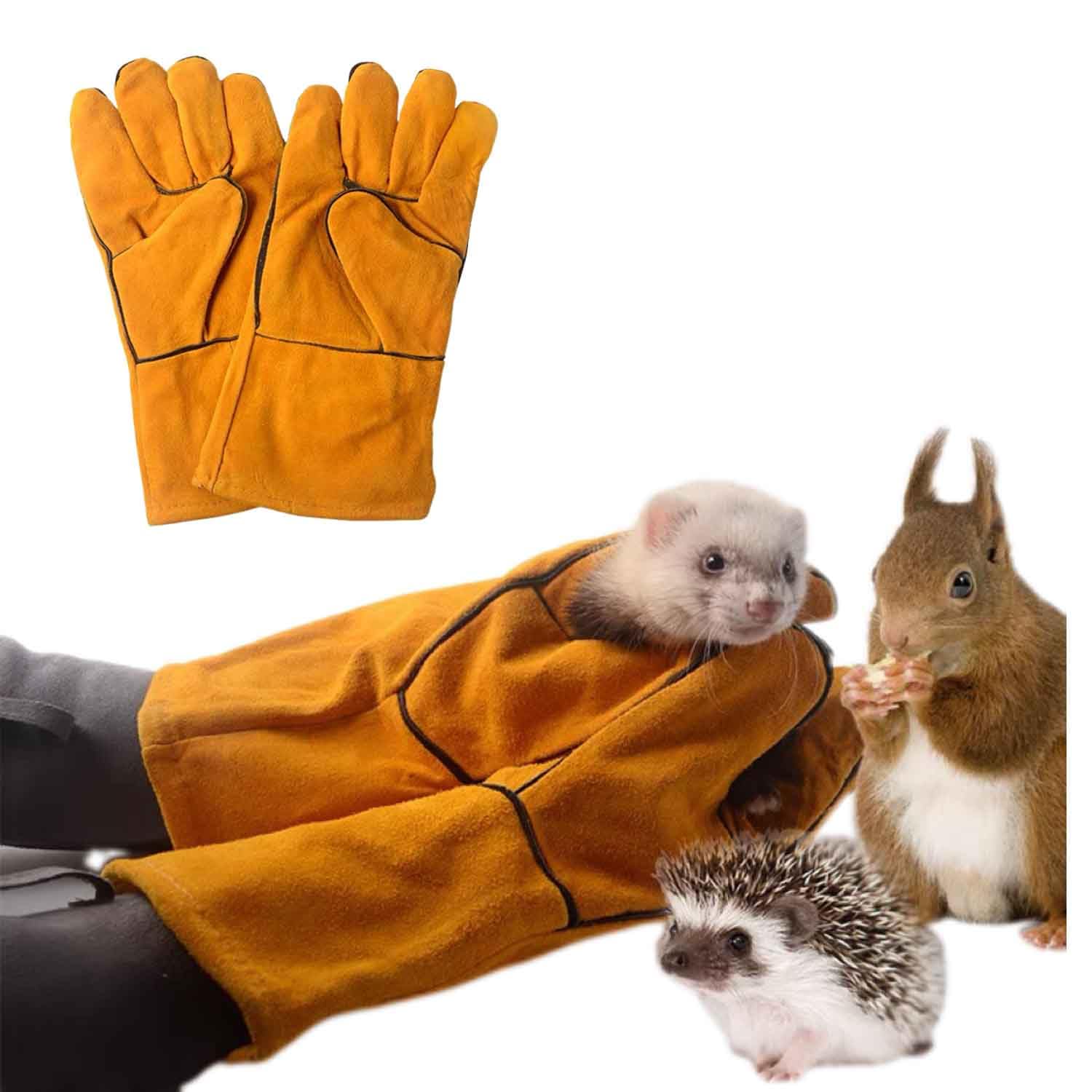 TTMIMIK Sugar Glider Bite Proof Gloves Leather Long Animal Handling Glove for Dog Cat Scratch Bird Hedgehog and Hamster