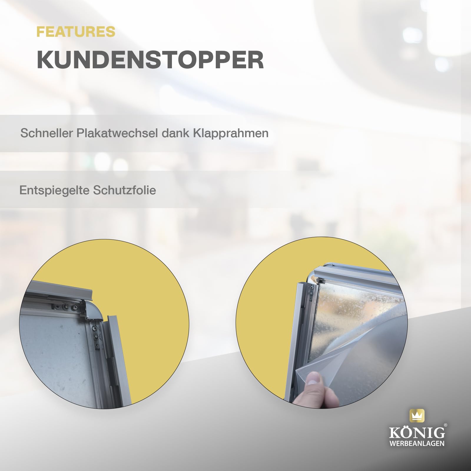 Dreifke Kundenstopper Keitum DIN A1 silber | beidseitig für 2 Plakate | Rückwand aus verzinktem Stahlblech | entspiegelte Schutzscheiben | wetterfester Plakatständer | Gehwegaufsteller Werbetafel