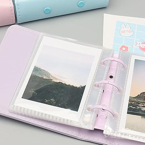 Miniatura 8 de Mini álbum de fotos, soporte para tarjetas fotográficas rosas, tarjetas fotográficas Kpop de piel sintética de 3 anillos, álbum de películas de