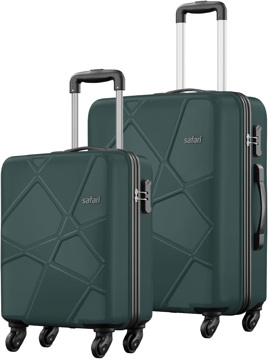 Safari Cabin Pentagon Set of 2, & Checkin Trolley Bags Hard Case Polypropylene 4 Wheels 360 Degree Wheeling System Luggage, Travel Bags, Suitcase for Travel, Trolley Bags for Travel, Dusk Green