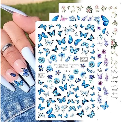 Dornail 8 Blatt Schmetterling Nagelsticker 3D Blumen Nagelaufkleber Frühling Sommer Butterfly Nail Art Stickers Selbstklebend Nagel Decals Nageldesign DIY Nagelkunst Nägel Dekoration Cover