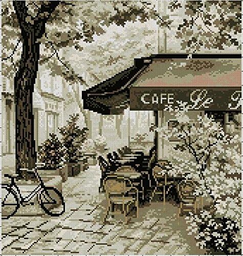 Old cafes Cross Stitch Kits, 14ct, Egyptian Cotton Thread 170x180 Stitch, 40x40 cm Cross Stitch Kits (Sampler)