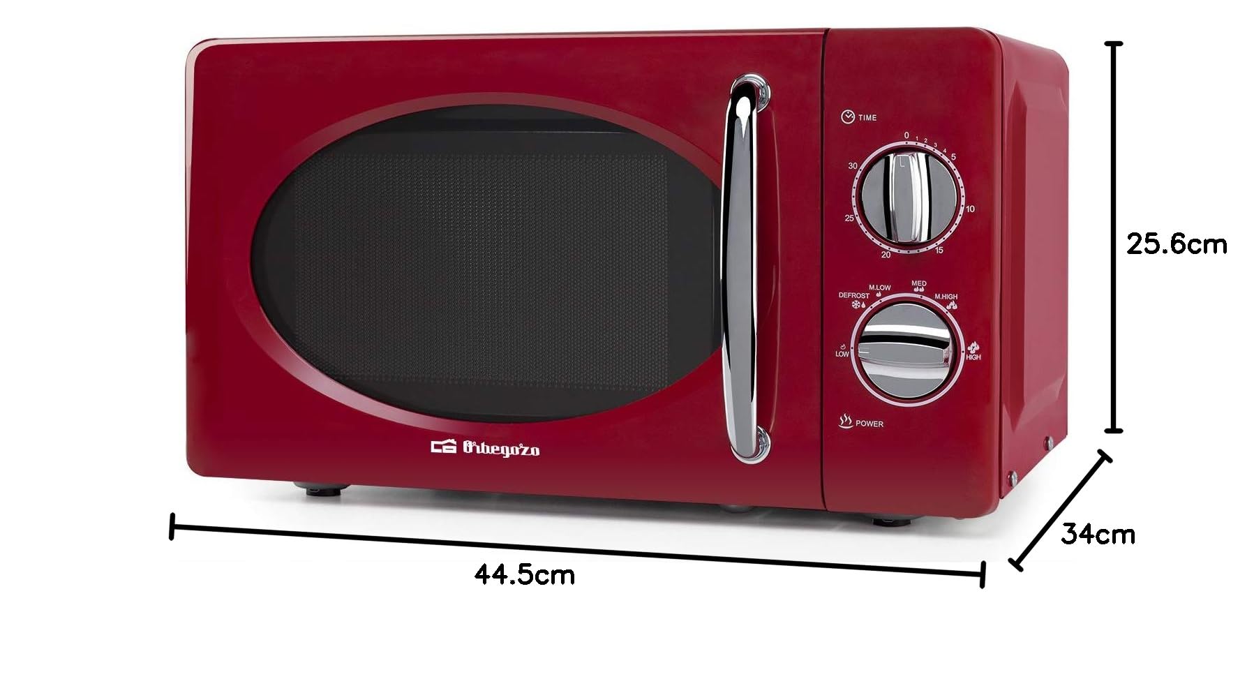 Orbegozo MI2020 Kuchenka mikrofalowa, pojemność 20 l, 6 poziomów pracy, timer do 30 min, model vintage, 700 W, stalowy, czerwony