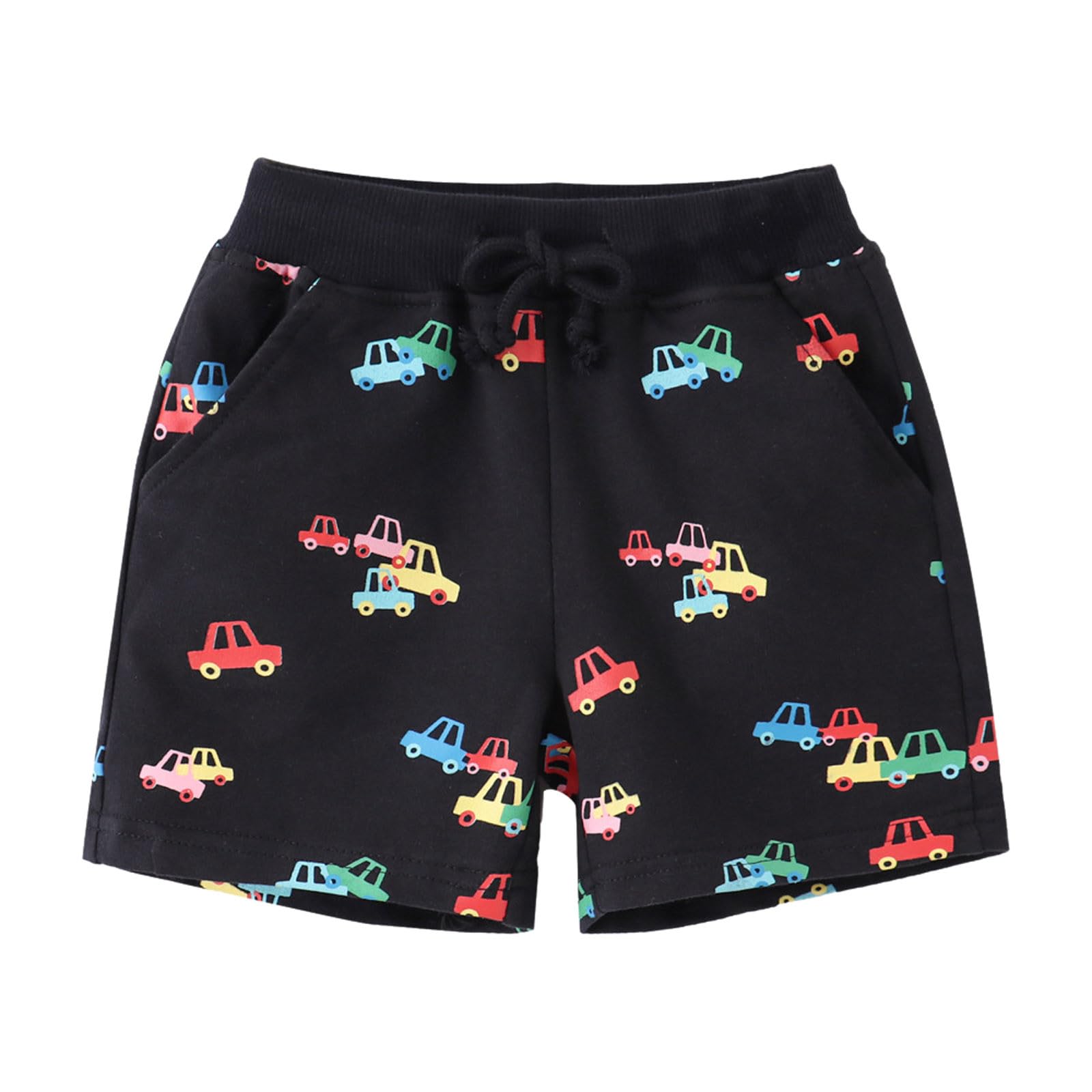 Generisch Short de jogging court pour enfants garçons short en coton excavatrice dinosaure espace planètes couleur unie enfant été pantalon décontracté