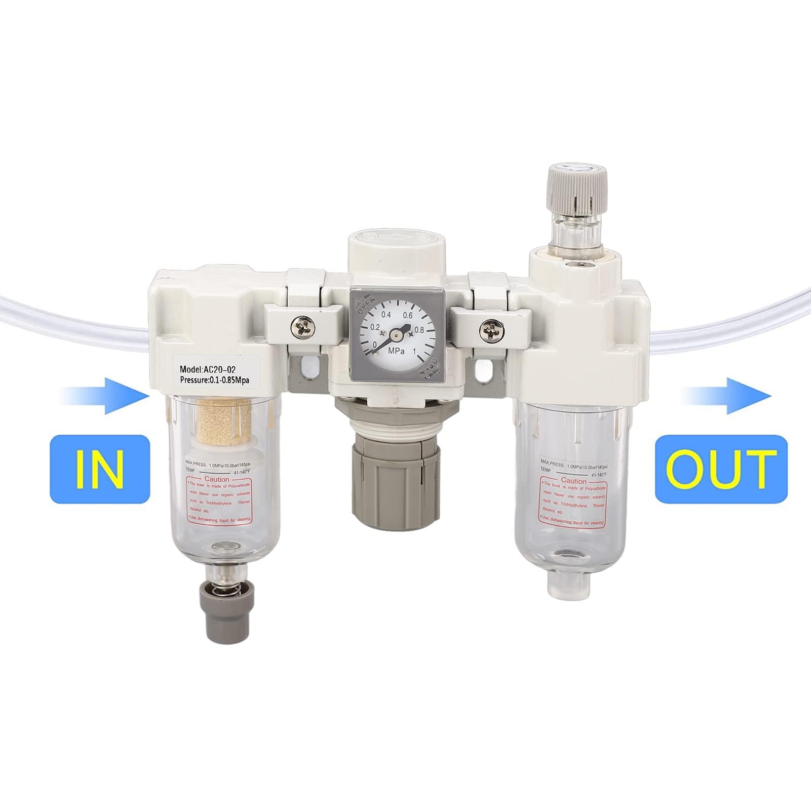 Separatore di olio per compressore con alloggiamento in lega di alluminio G1/4 pollici per strumenti pneumatici a lungo servizio, con regolazione della pressione e tazza di olio