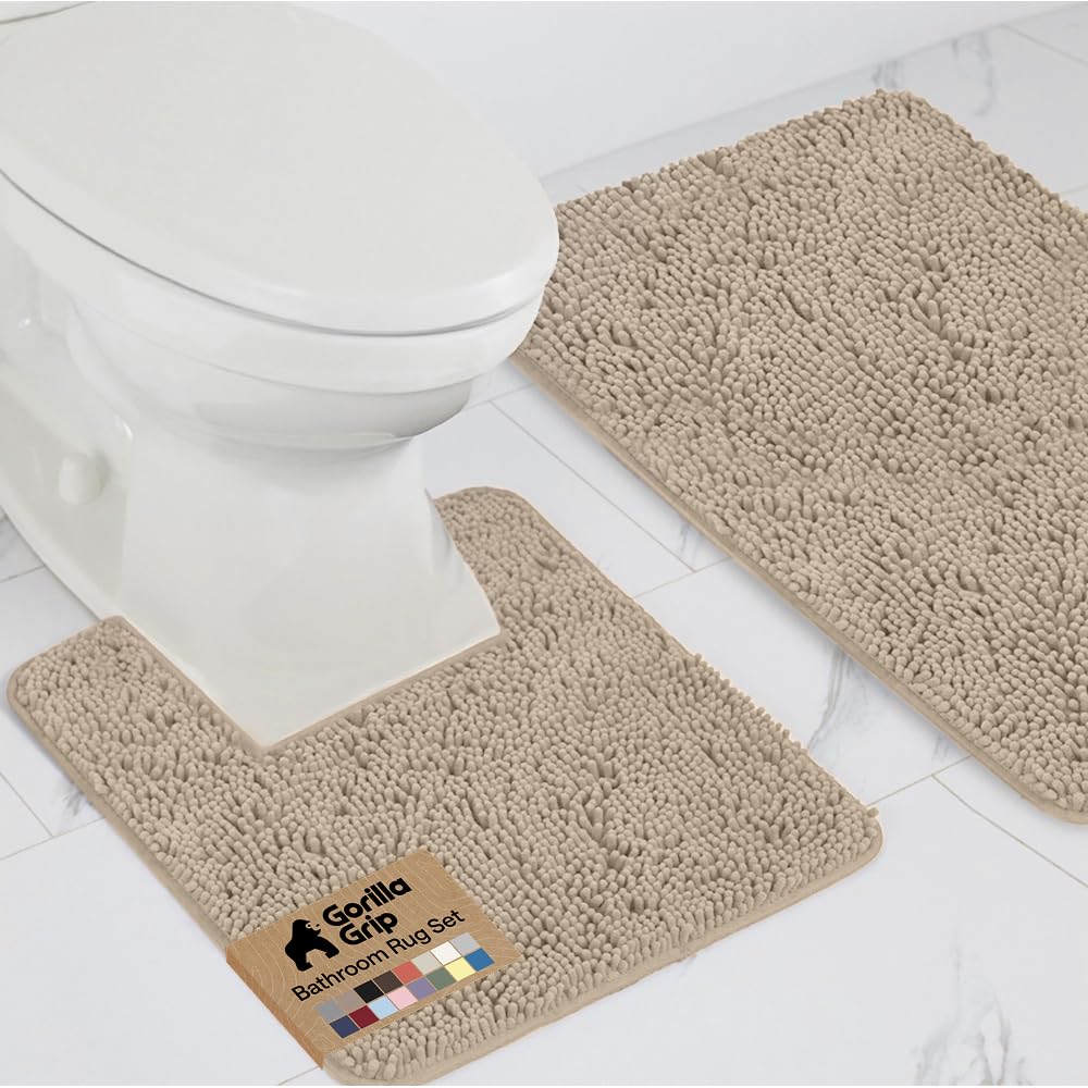 GORILLA GRIP Bathroom Area Rug Sets 2 Piece, Soft Chenille, 30x20 Beige