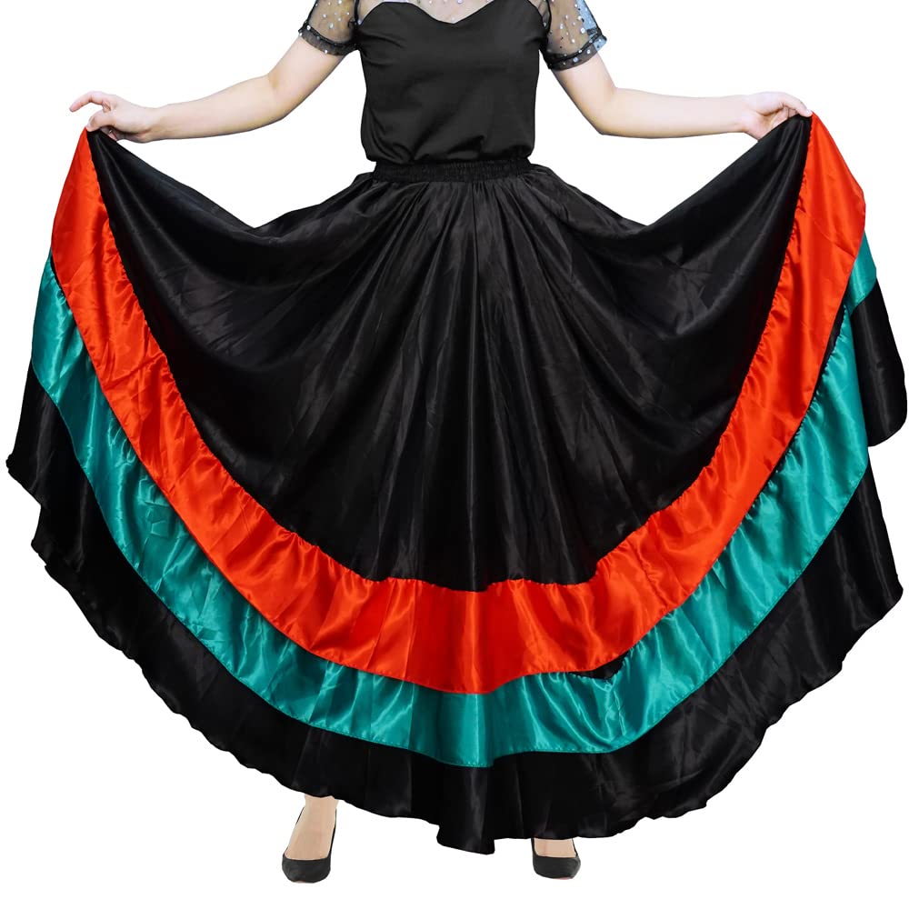 BACKGARDENMaxi-Tanzrock fr Erwachsene, Rschen, schwarz, rot, grn, lang, Folklorico-Rock fr mexikanischen Flamenco, Halloween-Kostm