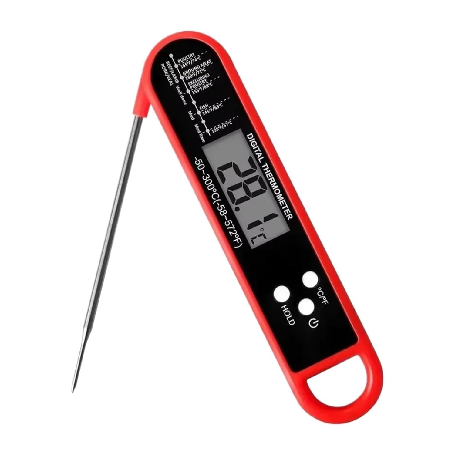 Household Digital Display Folding Meat Thermometer Barbecue BBQ Kitchen Food Thermometer Baking(Red)
