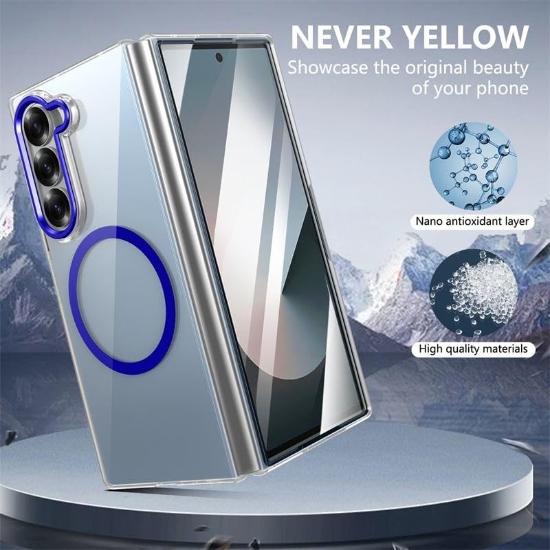 Image of amazon basics Clear Magnetic Case Cover for Samsung Galaxy Z Fold 8 Ultra 5G [Compatible with MagSafe ] Slim Shockproof Magnetic Transparent Phone Cover Case - Blue