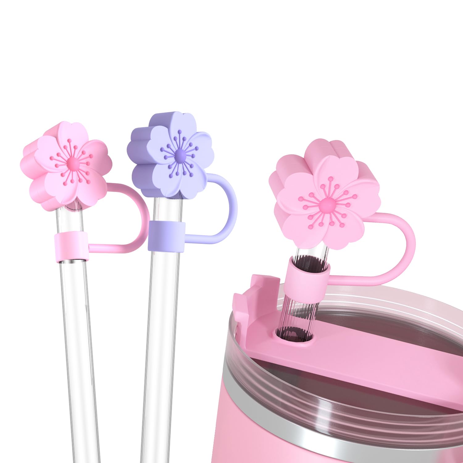 Silikon-Trinkhalm-Abdeckkappe Für Stanley-Becher – Süße Kirschblüten, Spritzwassergeschützt, 10 Mm